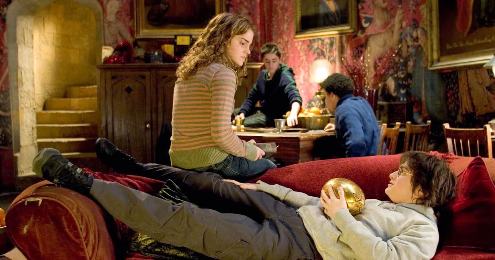 Harry Potter and Hermione Granger in the Gryffindor common room (from movie)